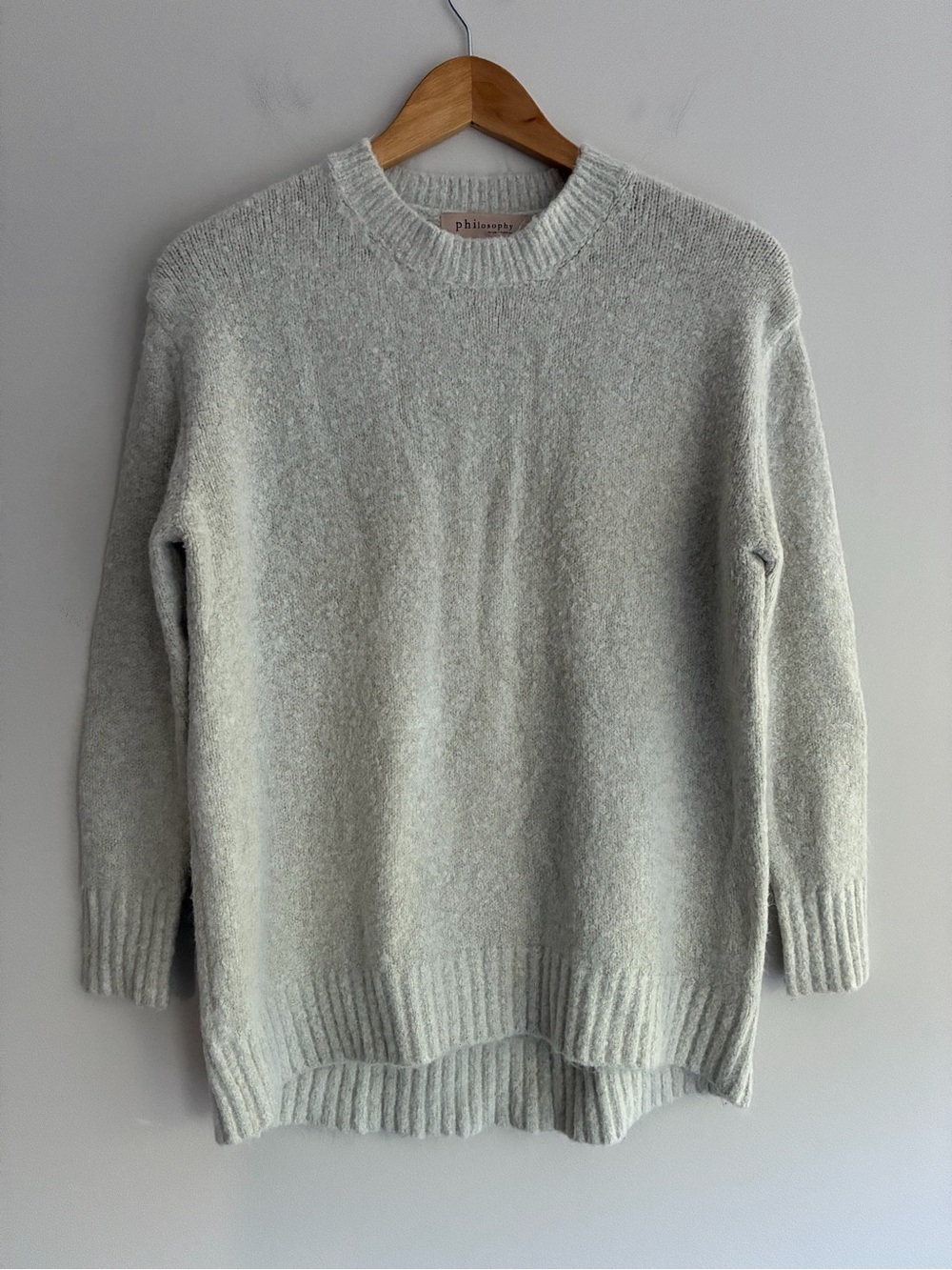 Philosophy Heather Gray High Low Crewneck Sweater Small